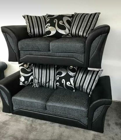 Amazing Sofas 3+2 SHANNON FARROW LARGE SOFA CHENILLE FABRIC GREY BLACK/BROWN BEIGE (GREY BLACK). Fire resistant as per British Standards, foam filled seats for comfort. - Image 4
