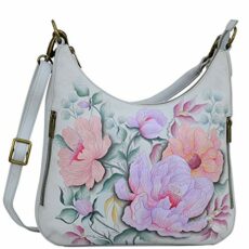 Anuschka Hand Painted Women’s Genuine Leather Convertible Slim Hobo with Crossbody Strap - Top Zip Entry, Multiple Pockets