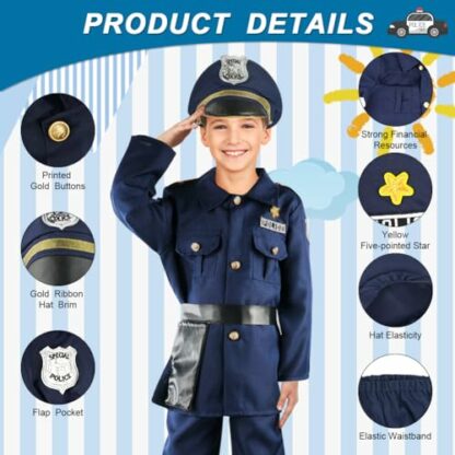 Aomig Kids Police Costumes, 8 Pcs Police Officer Dress Up with Vest and Hat, Children Police Officer Costume Set, Policeman Outfit Cospaly, Cop Costume for Boys Girls, Role Play, Halloween, Birthdays 4 Aomig Kids Police Costumes, 8 Pcs Police Officer Dress Up with Vest and Hat, Children Police Officer Costume Set, Policeman Outfit Cospaly, Cop Costume for Boys Girls, Role Play, Halloween, Birthdays - Image 4