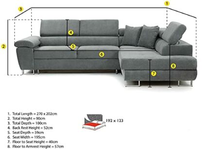 Ashbourne Sofa Bed with Storage | Corner Sofa | Double Sofa Bed | Grey or Grey & Black Fabric | Warranty Included 4 Ashbourne Sofa Bed with Storage | Corner Sofa | Double Sofa Bed | Grey or Grey & Black Fabric | Warranty Included - Image 4
