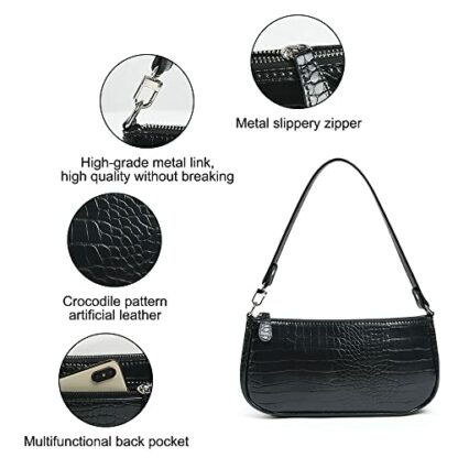 Aucuu Leather Shoulder Bag for Women, Mini Handbag with Crocodile Pattern Retro Soft PU Leather Small Crossbody Bag Classic for Women 90s Mini Bags with Chain - Image 4