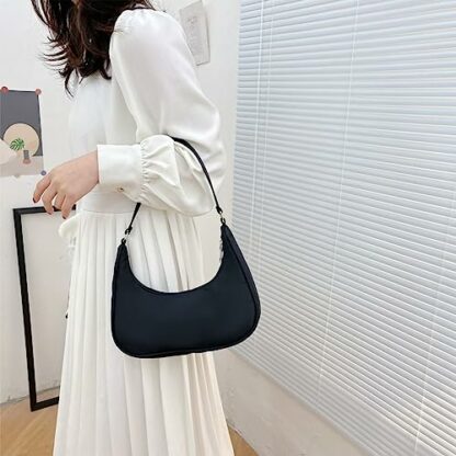 Aucuu Shoulder Bags for Women, Nylon Shoulder Y2K Bag, Lady Underarm Bag, Mini Handbags with Pom Pom Keychain and Zipper Closure - Gift for Christmas, Birthday and Anniversary - Image 3