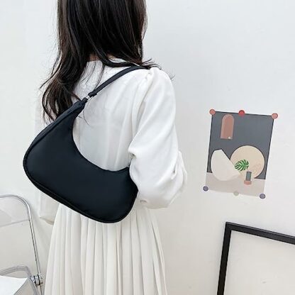 Aucuu Shoulder Bags for Women, Nylon Shoulder Y2K Bag, Lady Underarm Bag, Mini Handbags with Pom Pom Keychain and Zipper Closure - Gift for Christmas, Birthday and Anniversary - Image 4