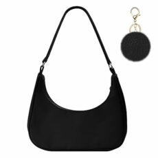 Aucuu Shoulder Bags for Women, Nylon Shoulder Y2K Bag, Lady Underarm Bag, Mini Handbags with Pom Pom Keychain and Zipper Closure - Gift for Christmas, Birthday and Anniversary