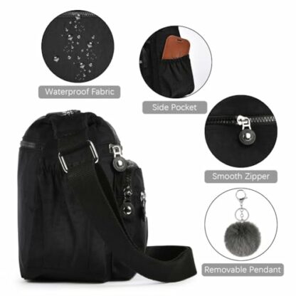 Aucuu Women's Multi-Pocket Casual Crossbody Bag, Multifunctional Crossbody Bag, Nylon Lightweight and Waterproof, Travel Bag with Adjustable Shoulder Strap, for Shopping Hiking, Everyday Use - Image 4