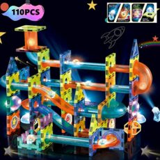 BINZKBB Light Magnetic Tiles Building Blocks for kids,3D Clear STEM Magnets Construction Toys,110PC Magnetic Marble Run Creativity Educational Toys for Kids Ages 5 6 7 8 9 10+Year Old Boys Girls Gift