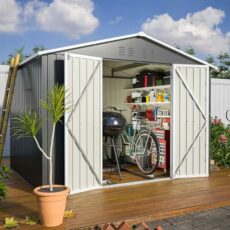 BIRCHTREE Garden Shed Metal Apex Roof Outdoor Storage With Free Foundation