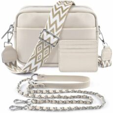 BROTOU Crossbody Bag for Women, Leather Handbag & Shoulder Bag with Adjustable Wide Strap, Chain Strap & 3-Slot Card Holder, Camera Cross Body Bag for Lady Girl Travel Shopping Daily Use