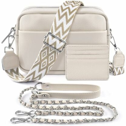 BROTOU Crossbody Bag for Women, Leather Handbag & Shoulder Bag with Adjustable Wide Strap, Chain Strap & 3-Slot Card Holder, Camera Cross Body Bag for Lady Girl Travel Shopping Daily Use - Image 2