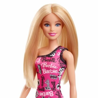 Barbie Fashion Doll with Straight Blonde Hair Wearing Removable Pink One-Shoulder Dress & Shoes with Logo Print, HRH07 3 Barbie Fashion Doll with Straight Blonde Hair Wearing Removable Pink One-Shoulder Dress & Shoes with Logo Print, HRH07 - Image 3