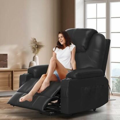 BareTay Recliner Armchair Lift Chair For the Elderly, Power Recliner Chair with Massage & Heat, Extended Footrest, Type C+USB Ports, 2 Cup Holders, Dual Side Pockets Reclining Chairs Lounge Sofa - Image 3