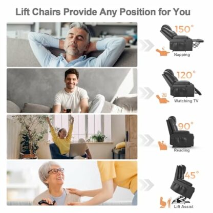 BareTay Recliner Armchair Lift Chair For the Elderly, Power Recliner Chair with Massage & Heat, Extended Footrest, Type C+USB Ports, 2 Cup Holders, Dual Side Pockets Reclining Chairs Lounge Sofa - Image 4