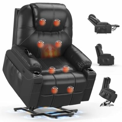 BareTay Recliner Armchair Lift Chair For the Elderly, Power Recliner Chair with Massage & Heat, Extended Footrest, Type C+USB Ports, 2 Cup Holders, Dual Side Pockets Reclining Chairs Lounge Sofa - Image 2