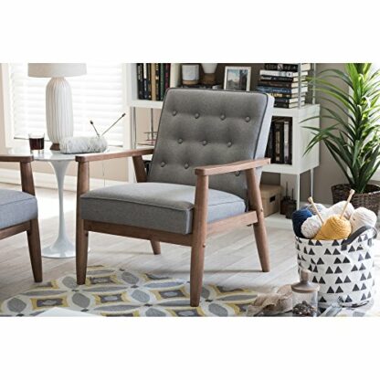 Baxton Studio Sorrento Accent Chair, 1 Seater, Grey, Brown 3 Baxton Studio Sorrento Accent Chair, 1 Seater, Grey, Brown - Image 3