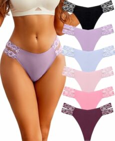 BeReady Seamless Thongs for Women Sexy Underwear Women Lace Knickers for Women Multipack V Waist Invisible Thongs Pack of 6