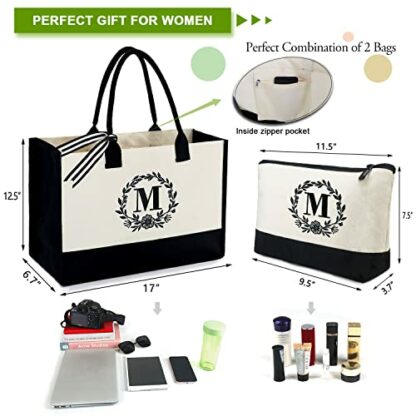 BeeGreen Initial Canvas Tote Bag for Women Personalized Gifts for Birthday Mother - Image 3