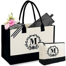 BeeGreen Initial Canvas Tote Bag for Women Personalized Gifts for Birthday Mother