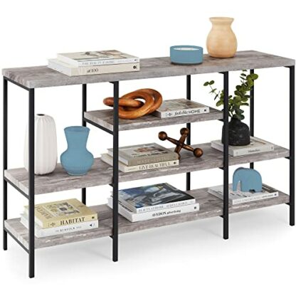 Best Choice Products 55in Console Table, 4-Tier Industrial Foyer Furniture for Living Room, Entryway, Hallway w/Tall & Wide Shelf Space, Non-Scratch Feet, Metal Frame - Gray - Image 2