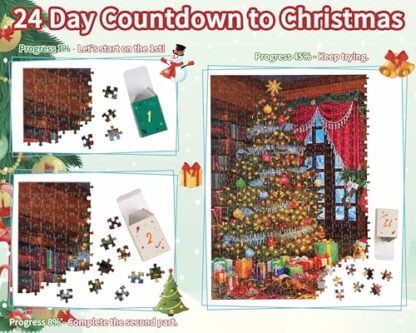 Bestbase Christmas Puppies Advent Calendar 2024 Jigsaw Puzzle - 24 Boxes Packing 1008 Pieces Holiday Puzzle for Adults and Kids, Christmas Countdown Puzzles Gift Decorations 27.5inx19.7in - Image 3