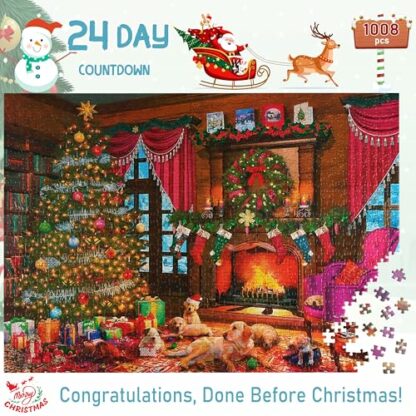 Bestbase Christmas Puppies Advent Calendar 2024 Jigsaw Puzzle - 24 Boxes Packing 1008 Pieces Holiday Puzzle for Adults and Kids, Christmas Countdown Puzzles Gift Decorations 27.5inx19.7in - Image 4