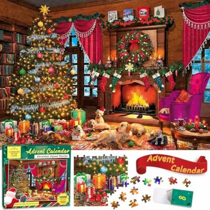 Bestbase Christmas Puppies Advent Calendar 2024 Jigsaw Puzzle - 24 Boxes Packing 1008 Pieces Holiday Puzzle for Adults and Kids, Christmas Countdown Puzzles Gift Decorations 27.5inx19.7in - Image 2