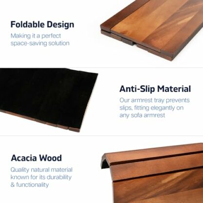 Besto Foldable Sofa Arm Tray | Acacia Wooden Armrest Tray 37.5 x 25cm | Water & Scratch Resistant Armchair Tray | Sofa Armrest Organiser for Drinks, Remote, Snacks, Phone, & Magazine 4 Besto Foldable Sofa Arm Tray | Acacia Wooden Armrest Tray 37.5 x 25cm | Water & Scratch Resistant Armchair Tray | Sofa Armrest Organiser for Drinks, Remote, Snacks, Phone, & Magazine - Image 4
