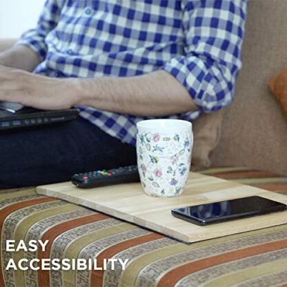 Besto Pack of 2 Sofa Arm Tray Table, Wooden Sofa Tray Armrest Tray with Fabric Backing Couch Cup Holder, Folding Sofa Arm Table, Couch Arm Table for Drink Snacks, Magazine - Image 3