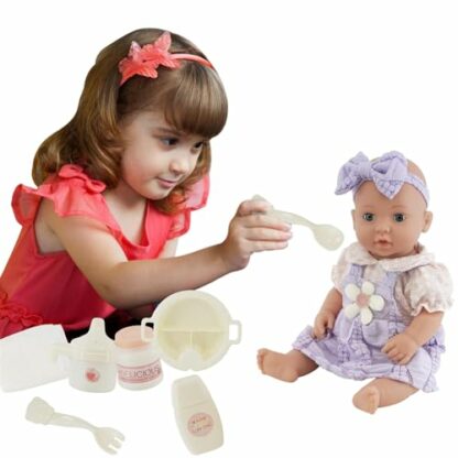 Bibi Doll 16” Moving Eyes Baby Doll with Accessories Kids Role Play Toy Doll Playset Nappies Spoon Fork Children's Gift Toys - Image 3