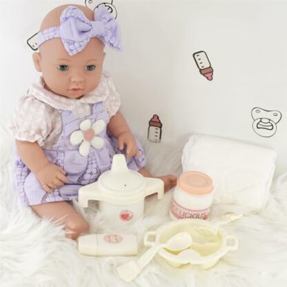 Bibi Doll 16” Moving Eyes Baby Doll with Accessories Kids Role Play Toy Doll Playset Nappies Spoon Fork Children's Gift Toys - Image 4