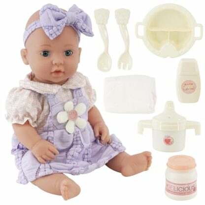 Bibi Doll 16” Moving Eyes Baby Doll with Accessories Kids Role Play Toy Doll Playset Nappies Spoon Fork Children's Gift Toys - Image 2
