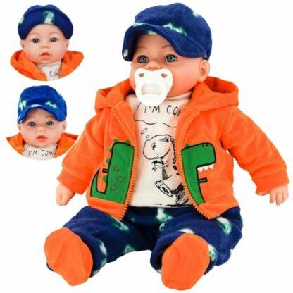 Bibi Doll - 18" Lifelike Large Soft Bodied Baby Doll With Dummy & Sounds Girls Boys Toy (Boy Doll In Orange Hoodie) 2 Bibi Doll - 18" Lifelike Large Soft Bodied Baby Doll With Dummy & Sounds Girls Boys Toy (Boy Doll In Orange Hoodie) - Image 2