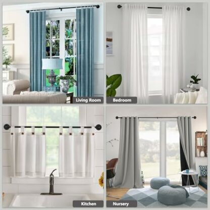 Black Curtain Poles for Eyelet Curtains, Industrial Curtain Pole Metal Extendable, Industrial Curtain Rod for Windows 80cm-218cm, Room Dividers Curtain Rail. 3 Black Curtain Poles for Eyelet Curtains, Industrial Curtain Pole Metal Extendable, Industrial Curtain Rod for Windows 80cm-218cm, Room Dividers Curtain Rail. - Image 3