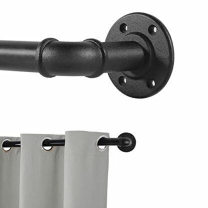 Black Curtain Poles for Eyelet Curtains, Industrial Curtain Pole Metal Extendable, Industrial Curtain Rod for Windows 80cm-218cm, Room Dividers Curtain Rail. 2 Black Curtain Poles for Eyelet Curtains, Industrial Curtain Pole Metal Extendable, Industrial Curtain Rod for Windows 80cm-218cm, Room Dividers Curtain Rail. - Image 2