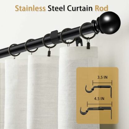 Black Curtain Poles with Brackets and Round Finials, Curtain Pole for Eyelet Curtain 67-307cm for Living Room, Bedroom, Bathroom - Image 3