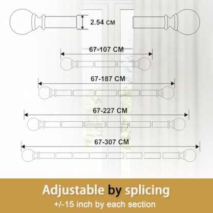 Black Curtain Poles with Brackets and Round Finials, Curtain Pole for Eyelet Curtain 67-307cm for Living Room, Bedroom, Bathroom - Image 4