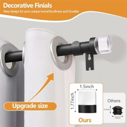 Black Curtain Rods for Windows: 1 Inch Diameter Heavy Duty Adjustable Curtain Rod, Decorative Single Window Curtain Rods with Twisted Cage Finial,Window Drapery Rod for Bedroom 2 Black Curtain Rods for Windows: 1 Inch Diameter Heavy Duty Adjustable Curtain Rod, Decorative Single Window Curtain Rods with Twisted Cage Finial,Window Drapery Rod for Bedroom - Image 2