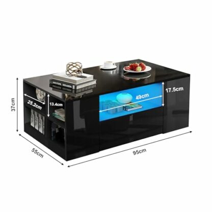 Blisswood Coffee Table with LED Lights Coffee Table with Storage, High Gloss Coffee Table with LED Lights, Coffee Table for Living Room Rectangle Centre Table - Image 4