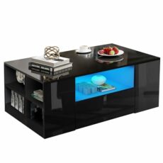 Blisswood Coffee Table with LED Lights Coffee Table with Storage, High Gloss Coffee Table with LED Lights, Coffee Table for Living Room Rectangle Centre Table