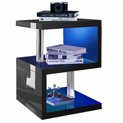 Blisswood High Gloss Bedside Table Small Side table With Storage Shelves, 2 Tier Sofa End Table With Led RGB Lights Ractangle Nightstand For Hallway Furniture - Image 2