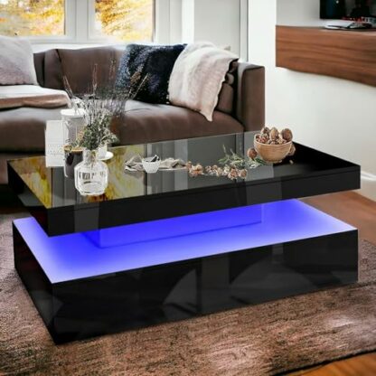 Blisswood Led Coffee Table With 2 Drawer Storage, High Gloss Coffee Table For Living Room Wooden Centre Table With RGB Led Lights Rectangle Tea Table For Living Room Furniture 3 Blisswood Led Coffee Table With 2 Drawer Storage, High Gloss Coffee Table For Living Room Wooden Centre Table With RGB Led Lights Rectangle Tea Table For Living Room Furniture - Image 3