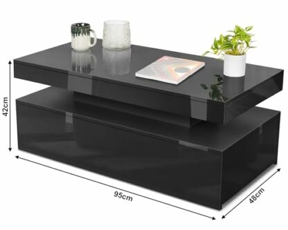 Blisswood Led Coffee Table With 2 Drawer Storage, High Gloss Coffee Table For Living Room Wooden Centre Table With RGB Led Lights Rectangle Tea Table For Living Room Furniture 4 Blisswood Led Coffee Table With 2 Drawer Storage, High Gloss Coffee Table For Living Room Wooden Centre Table With RGB Led Lights Rectangle Tea Table For Living Room Furniture - Image 4