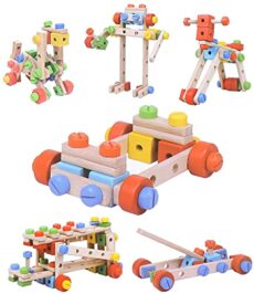 Boxiki kids Wooden Building Toys - STEM Kids Construction Toys Set of 78 PCS Building Blocks – Creative Wooden Toys for Fine Motor Skills - Fun Educational Toys for 4 5 6 7 Year Olds Boys & Girls