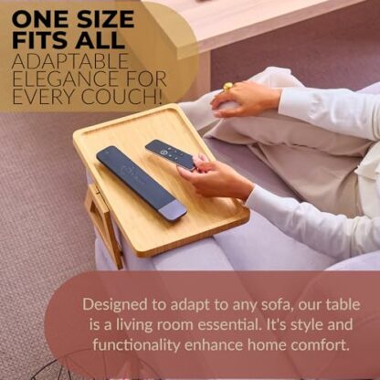 BroAll Couch Arm Tray – Natural Bamboo Arm Chair Table Tray – Clip-On Sofa Arm Tray Table – Anti-Slip Couch Arm Table Tray with Rubber Grip – Ideal for Food, Snacks, Drinks, Books - Image 3