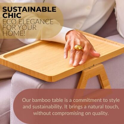 BroAll Couch Arm Tray – Natural Bamboo Arm Chair Table Tray – Clip-On Sofa Arm Tray Table – Anti-Slip Couch Arm Table Tray with Rubber Grip – Ideal for Food, Snacks, Drinks, Books - Image 4