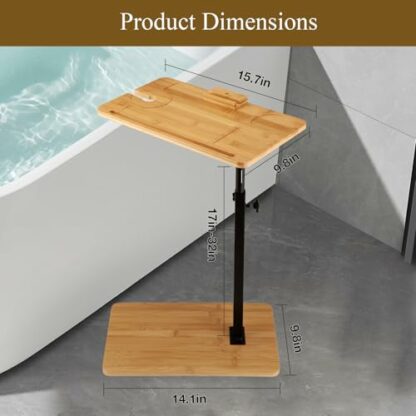 C-Shaped Side Table, Over Bed Table Adjustable Height Couch Side End Table 360° Swivel, Bedside Table Sofa Table with Phone Holder, Bamboo Bathtub Tray Table for Living Room Sofa Couch Bedrooom - Image 4