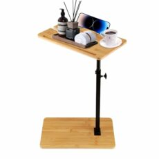 C-Shaped Side Table, Over Bed Table Adjustable Height Couch Side End Table 360° Swivel, Bedside Table Sofa Table with Phone Holder, Bamboo Bathtub Tray Table for Living Room Sofa Couch Bedrooom