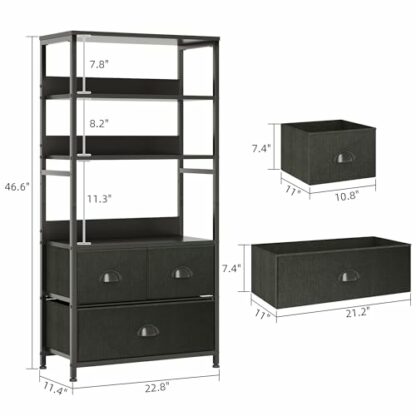 CAIYUN 4-Tier Bookshelf with 3 Drawers, Vertical Dresser Organizer, Storage Shelf for Books, Photos, Decorations in Living Room, Office, Bedroom,Kitchen, Sturdy Metal Frame,Wood Top - Image 4