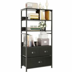 CAIYUN 4-Tier Bookshelf with 3 Drawers, Vertical Dresser Organizer, Storage Shelf for Books, Photos, Decorations in Living Room, Office, Bedroom,Kitchen, Sturdy Metal Frame,Wood Top