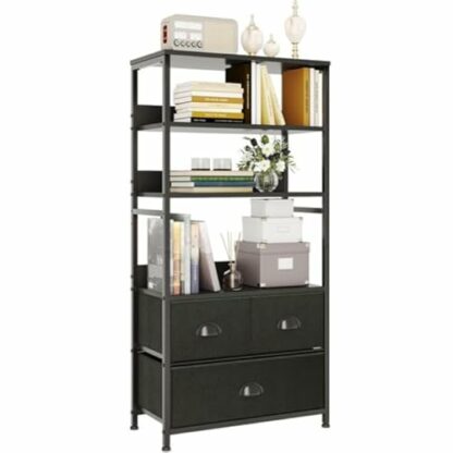 CAIYUN 4-Tier Bookshelf with 3 Drawers, Vertical Dresser Organizer, Storage Shelf for Books, Photos, Decorations in Living Room, Office, Bedroom,Kitchen, Sturdy Metal Frame,Wood Top - Image 2