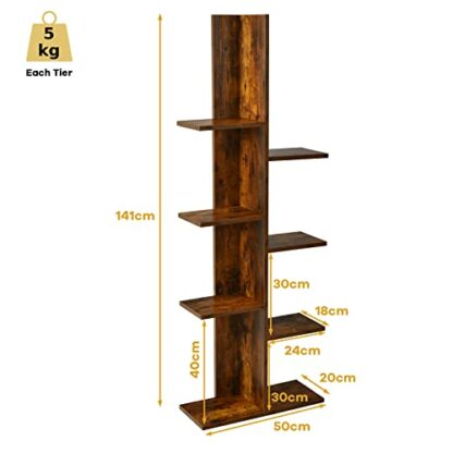 CASART Tree-Shaped Bookshelf, Anti-Tipping 8/13-Tier Bookcase with Side Buffer, Industrial Floor Standing Display Shelf Organizer for Office, Living Room & Balcony - Image 4